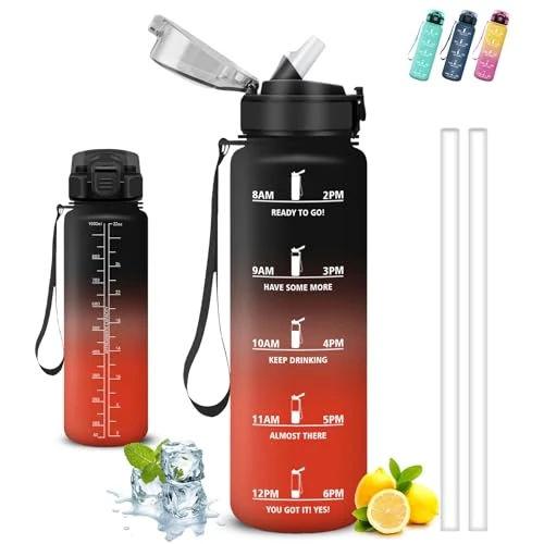 Zeitlich begrenztes Angebot: Trinkflasche 1l, Trinkflasche Sport, Trinkflasches mit Strohhalm, Leicht zu Reinigen, Trinkflasches Auslaufsicher, Kann mit dir Tragen, Trinkflasch Motivation, Wasserflasche für Wandern, Yoga, Fitness von 17.17 € auf 17.17 € (