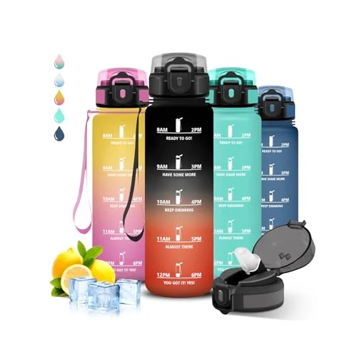 Waterfles - Sportwaterfles, Lekvrij, Koolzuurhoudende, Met Rietje, Kan Worden Meegenomen, Tijdmarkering, Hardlopen, Yoga