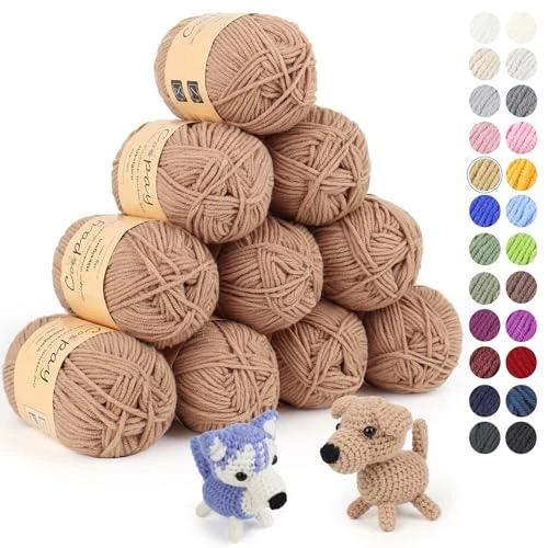 Tijdelijke aanbieding: Coopay Wol om te haken, 450 g (10 x 45 g), zacht haakgaren, 5 faiding wol voor breien, babywol om te haken voor beginners, super zacht haakgaren, babywol voor haak- en breiproject, kaki van 19.99 EUR naar 19.99 EUR (korting 0%)