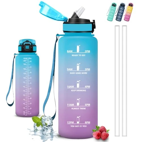 Limited-time offer: Grsta Sports Water Bottle, 1.5 Litres, Water Bottle with Straw, Easy to Clean, Leak-Proof, Can Be Carried, Water Bottle with Time Marking, for Hiking, Yoga, Camping from 20.03 £ to 20.03 £ (save 0.00%)