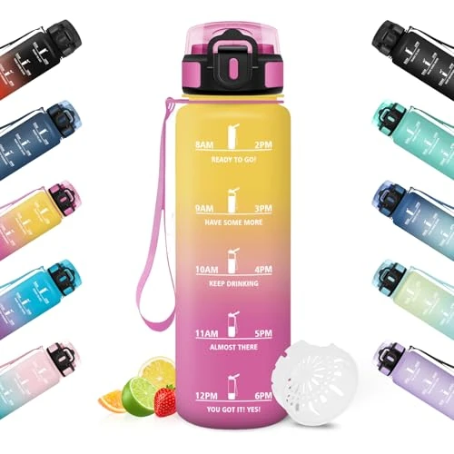 Oferta limitada: HoneyHolly Botella Agua, 1L, Marcador de Tiempo, Portátil, Cantimplora, Reutilizable, Botella Agua Gimnasio, A Prueba de Fugas, Cantimplora para Gimnasio, Ciclismo, Oficina y Exteriores de 14.84 € a 14.84 € (ahorro 0.00%)