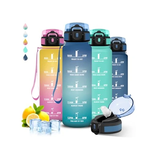 Limited-time offer: Grsta Drinking Bottle - 1 Litre Sports Water Bottle with Straw, Can Be Carried, Leak-Proof, With Motivational Slogan, Bottle with Time Marking, Water Bottle for School, Yoga, Hiking from 18.13 GBP to 18.13 GBP (save 0%)