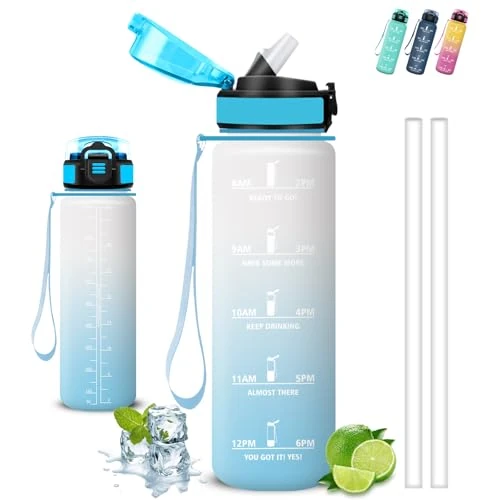 Butelka Na Wodę 1 L, Sportowa Butelka ze Słomką, łatwa W Czyszczeniu, Szczelna, Przenośna, Butelka Dla DorosłYch, Butelka Na Wędrówki, Jogę I Kemping.