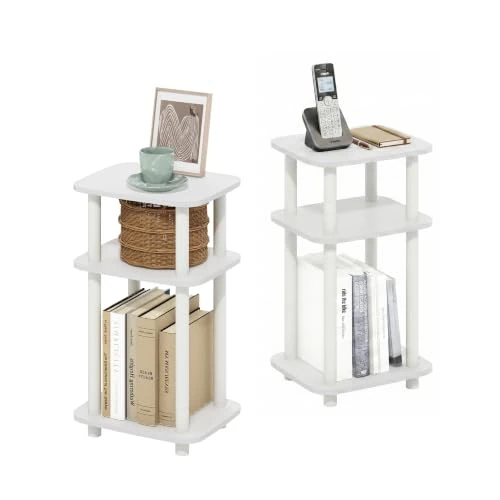 Limited-time offer: Furinno JUST Side Table Set of 2, 3-Tier Turn-N-Tube End Table with Open Shelf, Round Curve Corner Night Stand, Bedside Table, Easy Assembly, for Living Room, Bedroom, White from 33.26 £ to 33.26 £ (save 0.0%)