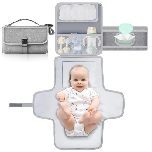 Oferta limitada: Romon Cambiador Bebé Portátil, Colchones Plegables y Desmontable Mantas Bolso con 5 Bolsillos Cambiador Impermeable Reutilizable Baby Diaper Mat Accesorios Bebe Recien Nacido para Niños Niñas, Gris de 19.99 EUR a 16.99 EUR (ahorro 15%)