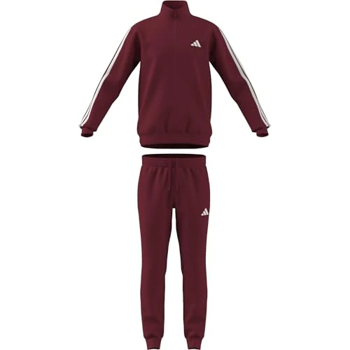 adidas Men's SPORTSWEAR BASIC 3 STRIPES FLEECE TRACKSUIT, active maroon/white, XS