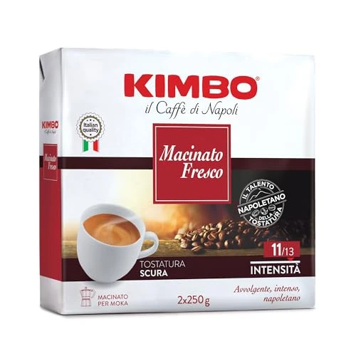 Offerta a tempo: Kimbo, Caffè Macinato, 2x250gr, Miscela Macinato Fresco, Ideale per Moka, Intensità 11/13, Tosctatura Scura, 2 Confenzioni da 250 gr - 36% da 11.98 € a 7.69 €