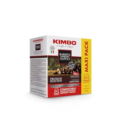 Kimbo, Barista Espresso Napoli, 60 Capsule Caffè in Alluminio Compatibili Nespresso®* Original®*, Miscela Corposa, Intensità 10/13, Tostatura Medio-Scura, 2 Pack da 30 Capsule