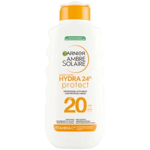 Offerta a tempo: Garnier Ambre Solaire Hydra 24H Protect Latte SPF20 175ml - Non grasso - Resistente all'acqua - Vitamina E - Approvato da Cruelty-Free International - 56% da 13.29 € a 5.89 €