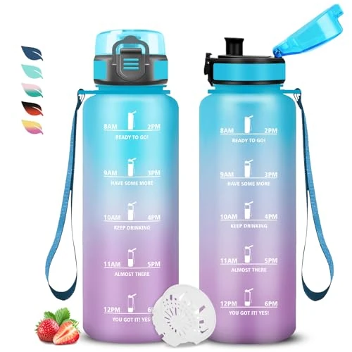 Drinkfles, 1,5 liter, fitness-drinkfles, lekvrije drinkfles, motiverende drinkfles, gemakkelijk te reinigen, uurfles, gegradueerde drinkfles, gemakkelijk te dragen, fitnessfles, hardlopen