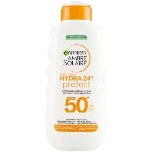 Zeitlich begrenztes Angebot: Garnier Ambre Solaire Hydra 24H Protect Milch, SPF50, 175 ml, fettfrei, wasserfest, Vitamin E, zugelassen von Cruelty-Free International von 13.08 € auf 12.47 € (5% Rabatt)