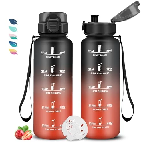 Zeitlich begrenztes Angebot: Trinkflasche 1.5l, Trinkflasche Sport, Trinkflasches Auslaufsicher, Wasserflasche mit Filter und Zeitmarkierung, Trinkflasches Kohlensäure Geeignet, Leicht zu Reinigen, für Fitness, Schule, Outdoor von 18.29 € auf 16.82 € (8% 