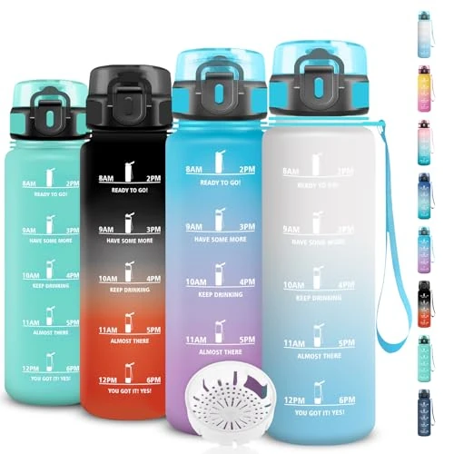 Butelka na wodę na siłownię 1 l, butelka na wodę bez wycieków, motywacyjna butelka na wodę, łatwa do przenoszenia, butelka z czasami picia, łatwa w czyszczeniu, na kemping, fitness, jogę, szkołę