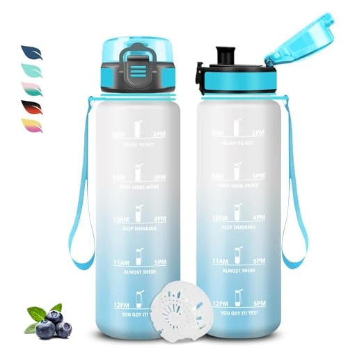 Oferta limitada: Botella Agua, Botella de Agua 1l con Filtro, Cantimplora Infantil a Prueba de Fugas, Fácil de Transportar, Cantimplora Reutilizable con Eslogan Motivacional, para la Escuela, Oficina, Camping, Gym de 13.60 € a 13.60 € (ahorro 0.00%)