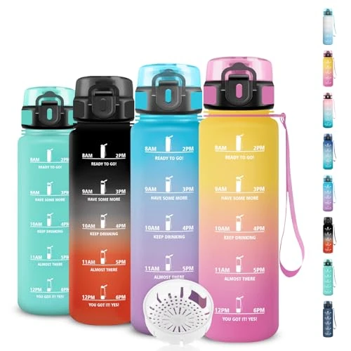 Drinkfles, 0,5 liter, lekvrije drinkfles, motiverende waterfles, gemakkelijk te dragen, filterfles, gegradueerde waterfles, voor sport, camping, school, hardlopen