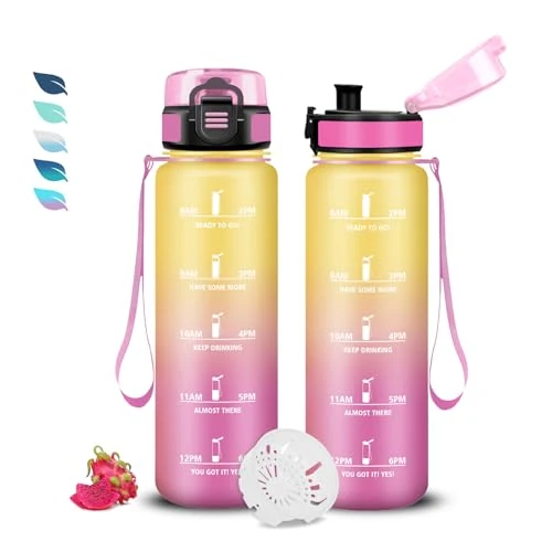 Drinkfles 500 ml, drinkfles voor meisjes, lekvrije drinkfles, motiverende drinkfles, gemakkelijk te dragen, drinkfles met tijden om te drinken, waterfles voor sport, hardlopen, yoga, school, kantoor