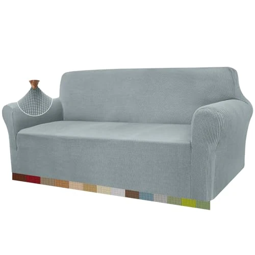 Housse de canapé moderne hautement extensible - Jacquard - Pour salon - Protection pour chiens et animaux domestiques (3 places, gris neutre)