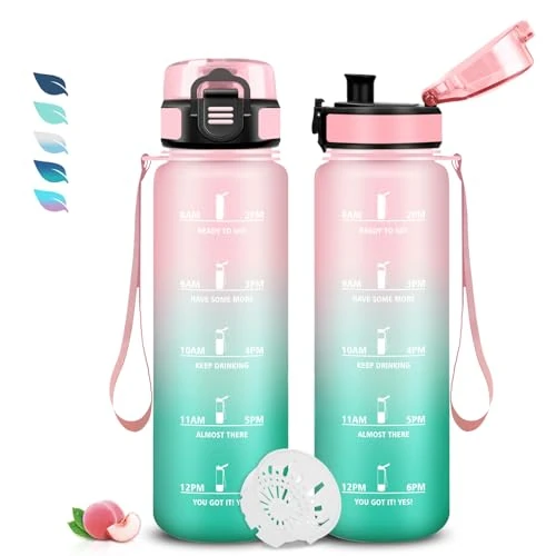 Bouteille, Gourde 1l, Gourde Sport Anti-Fuite, Facile à Nettoyer, Water Bottle Motivation, avec Slogan de Motivation, Bouteille Graduée pour 1 Journee, Water Bottle pour Running, Voyage, École, Sport