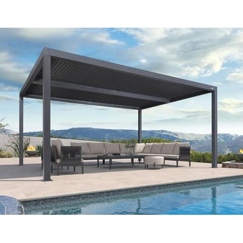 PURPLE LEAF Pergola Bioclimatique 4,8 x 3,68 m Pergola de jardin Lames Orientables Zone 17,66 m² Tonnelle Pergola Aluminium pour Patio Terrasse Extérieur, Gris