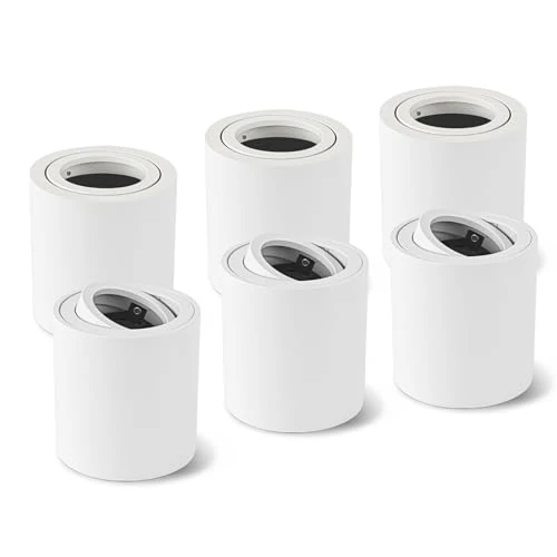 Gleonlux Ceiling Spotlights GU10 Swivelling White 6 Pcs, Surface-Mounted Spotlight 230V Frame with GU10 Socket LED Light Flat Aluminium Round Ceiling Downlight, Bathroom Ceiling Light