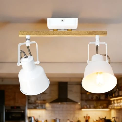 Offre limitée : Aulaiyi Plafonnier Industriel Spots et Rails de Spots, 2 Spots LED Orientable avec Douille E14, Luminaires Intérieur avec Base Rectangulaire en Bois, pour Cuisine Chambre Salon, Blanc (sans Ampoule) de 25.21 € à 23.95 € (5% de remise)