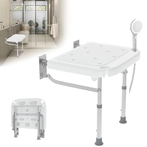 Offerta a tempo: UISEBRT Sedia da doccia pieghevole per montaggio a parete, sedia da doccia, sgabello da bagno, altezza regolabile per anziani, in gravidanza, carico massimo 200 kg - 15% da 55.99 € a 47.49 €