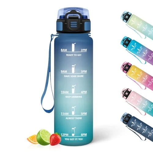 Offre limitee: HoneyHolly Gourde 1L, Réutilisable, Water Bottle, Marqueur Horaire, Bouteille, Étanche, Portable, Gourde Graduée pour Salle de Sport, Vélo, Bureau, Extérieur, École, Bouteille Eau de 14.99 EUR a 11.99 EUR (economie 20%)