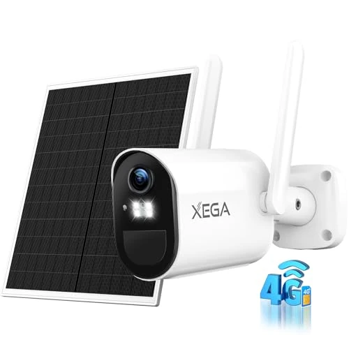 Xega 4G LTE mobiele bewakingscamera, draadloos voor buiten, geïntegreerde simkaart, geen wifi, 2K nachtzicht, zonnecamera met 7800 mAh batterij, PIR-menselijke herkenning, 2-weg audio, TF-/cloud