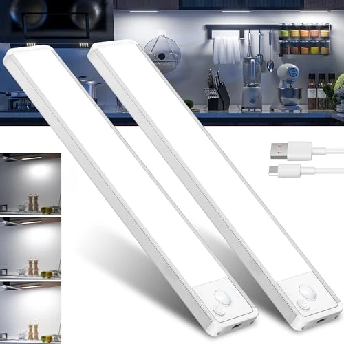 GWULC Kastverlichting, onderbouwlamp, keuken, led-bewegingsmelder: 20 cm, draadloze onderkast, lichtstrip met USB-oplaadbaar, accu, onderbouw, keukenverlichting voor kledingkast, onderkast, keuken