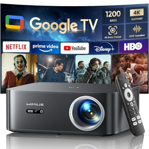 Beamer 4K [1300 ANSI|Google TV] FHD 1080P Beamer Heimkino 4K Unterstützt, Autofokus Auto Trapezkorrektur 30W Smart Tageslicht Projektor Offizielle Lizenz APPs WiFi6 Bluetooth für Home Outdoor
