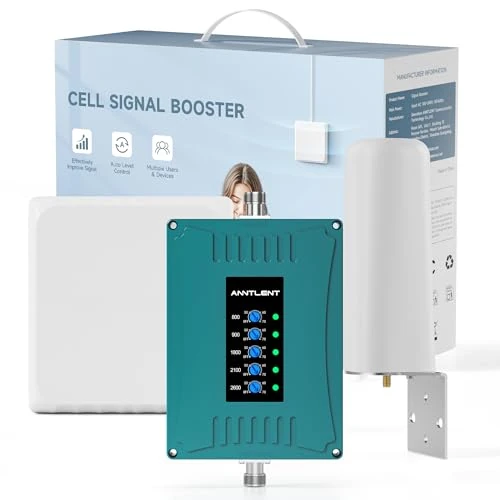 ANNTLENT Amplificateur de Signal 5 Bandes Amplificateurs 4G 3G 2G Voix Données GSM UMTS LTE Bande 20/8/3/1/7 Antenne Directionnelle pour Plusieurs Appareils Opérateurs Répéteur Maison Bureau