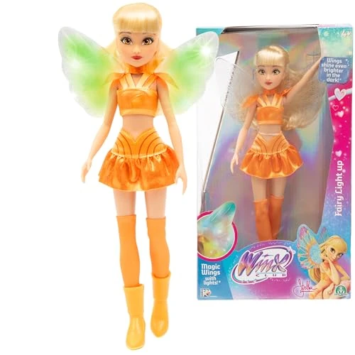 Winx – Stella Fata Ali Luminose, Bambola 27 cm, Look da Fata del Sole, Snodata, Giocattolo per Bambina e Bambini dai 4 Anni in su