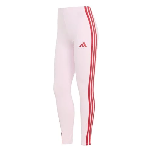 adidas Women's Essentials 3-Stripes Cotton Leggings, Clear Pink/Pure Ruby, S