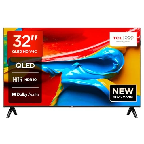 TCL TV 32V4C - 32 pulgadas HD Smart QLED Direct LED con Android TV y HDR - Compatible con Google Cast y Google Home, diseño Delgado