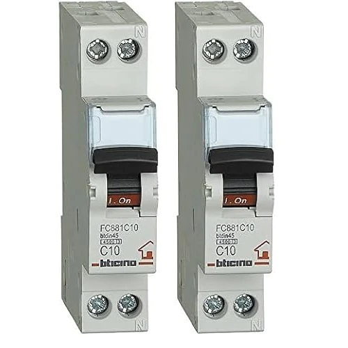 Bticino SFC881C10 FP btdin45 Interruttore, Magnetotermico, C10, 1P+N, 1 m, 4500 A, 10 A (Confezione da 2)