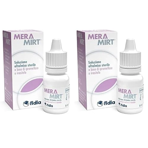 Fidia Farmaceutici MERAMIRT Collirio | Soluzione Oftalmica Sterile a Base di Ipromellosa e Inositolo| Flacone da 8 ml | Stress Visivo da Digital Device (Confezione da 2)