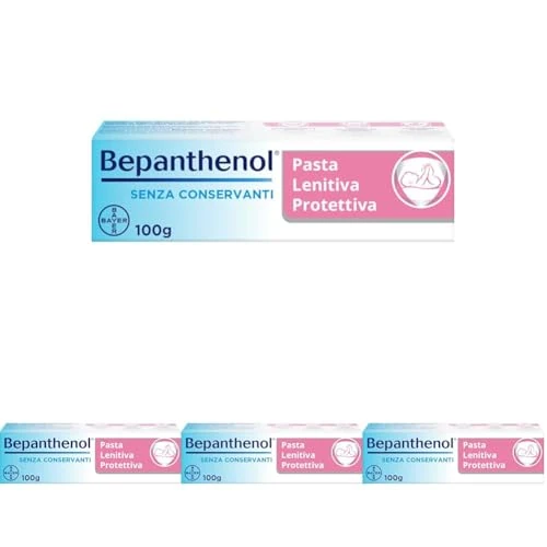Bepanthenol Pasta Lenitiva Neonato Protettiva, Pasta Cambio Pannolino con Pantenolo che Idrata e Rigenera la pelle, Crema per Bambini Irritazione Pannolino Senza Conservanti, Profumi e Coloranti 100 g