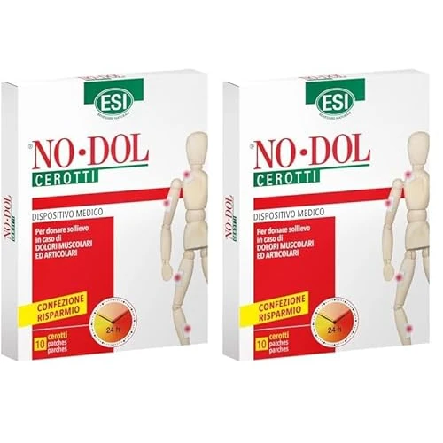 ESI - No-Dol Cerotti con Arnica, Artiglio del Diavolo e Canfora, Allevia Dolori Muscolari, Articolari e Contratture, Dona Sollievo Fino a 24 Ore, Senza Coloranti e Parabeni, 10 Pezzi (Confezione da 2)