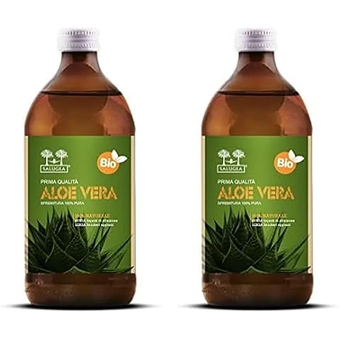 SUCCO DI ALOE VERA Bio Salugea - 100% Puro E Biologico - Integratore Detox, Antiossidante e Depurante - Digestione e Difese Immunitarie - Flacone in Vetro Scuro Farmaceutico - 500 ml (Confezione da 2)