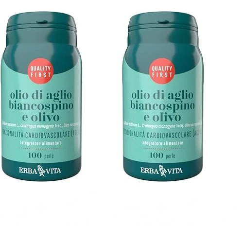 Offerta a tempo: Erba Vita Integratore alimentare di olio di Aglio, olio di Biancospino e olio di Olivo - 100 Perle (Confezione da 2) - 33% da 33.40 € a 22.28 €