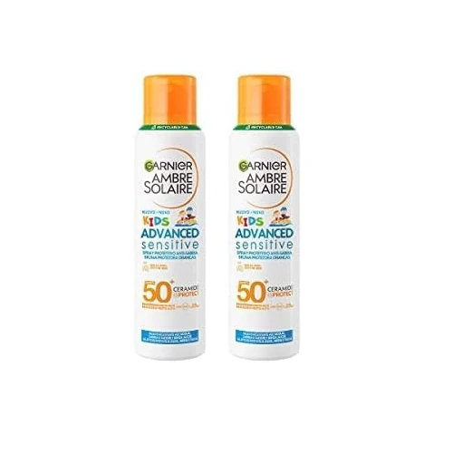 Garnier Ambre Solaire Advanced Sensitive Kids Ceramide Protect Spray Aerosol Anti-Sabbia SPF50+, 150 ml (Confezione da 2)