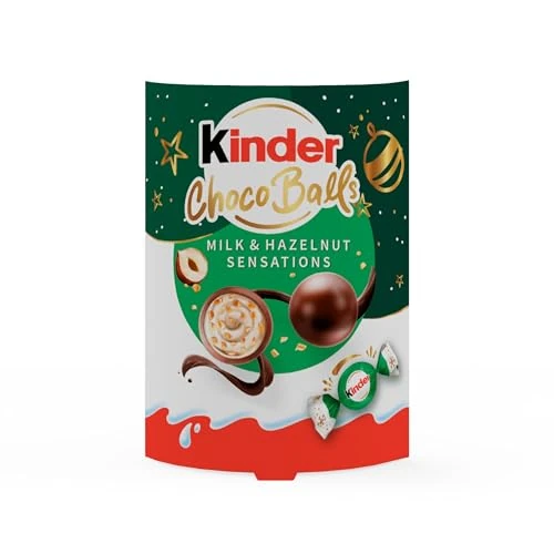 kinder Kugeln Milk & Hazelnut Sensations – kleine Vollmilch-Kugeln mit cremiger Milchfüllung & knusprigen Haselnuss-Stückchen – Süßigkeiten für Nikolaus, Adventskalender, Weihnachtsgeschenke – 90g