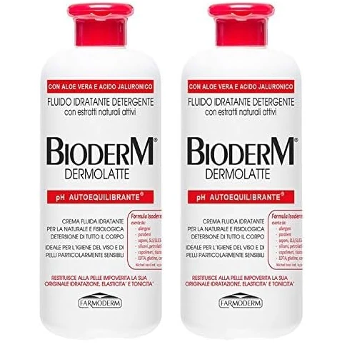 Bioderm Dermolatte Crema Corpo Idratante Con Aloe Vera E Acido Ialuronico - Idratante Delicato Per Anziani E Neonati - Per Pelle Secca, 500 Millilitro (Confezione da 2)