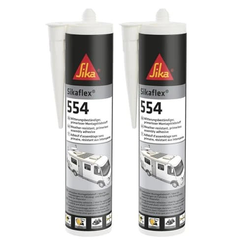 Offerta a tempo: Sika - Sikaflex 554, bianco - Adesivo multiuso ideale per camper - elevata elasticità - resistente agli agenti atmosferici - cartuccia da 300ml (Confezione da 2) - 19% da 66.00 € a 53.28 €