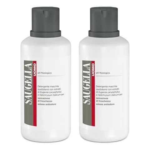 Saugella Uomo, Detergente Intimo e Corpo Rivitalizzante, Antiodore, Con Estratti di Elicriso e Chiodi di Garofano per un Uso Quotidiano nel Rispetto del pH Fisiologico, 750 ml (Confezione da 2)
