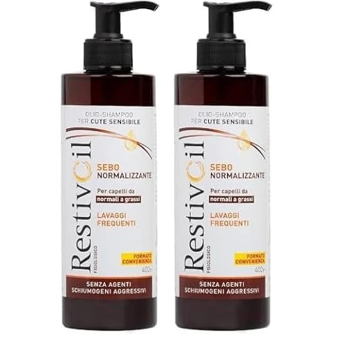 Offerta a tempo: RestivOil Fisiologico Shampoo Nutriente per Capelli, Olio Fisiologico con Azione Idratante Protettiva e Riparatrice, per Capelli da Normali a Grassi, 400 ml (Confezione da 2) - 35% da 35.80 € a 23.38 €