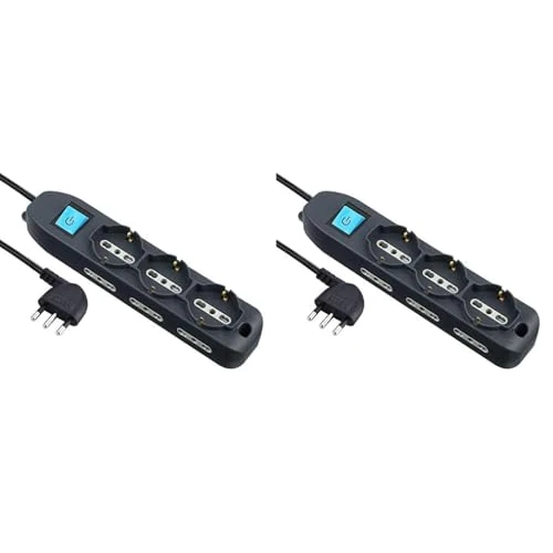 Electraline 62039 Multipresa 9 Posti con Cavo, Nero, 3 m (Confezione da 2)