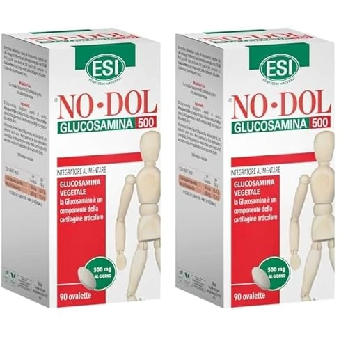 Offerta a tempo: ESI - No-Dol Glucosamina 500, Integratore Alimentare a Base di Glucosamina, Elemento Caratterizzante di Tessuti Connettivi e Cartilagini, Senza Glutine e Vegan, 90 Ovalette (Confezione da 2) - 41% da 49.80 € a 29.18 €