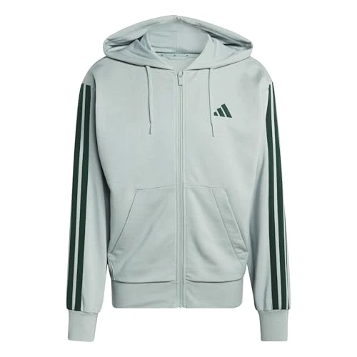 adidas Men's ESSENTIAL THREE STRIPES FRENCH TERRY FULLZIP HOODIE, Wonder Sage/collegiate green, 4XL