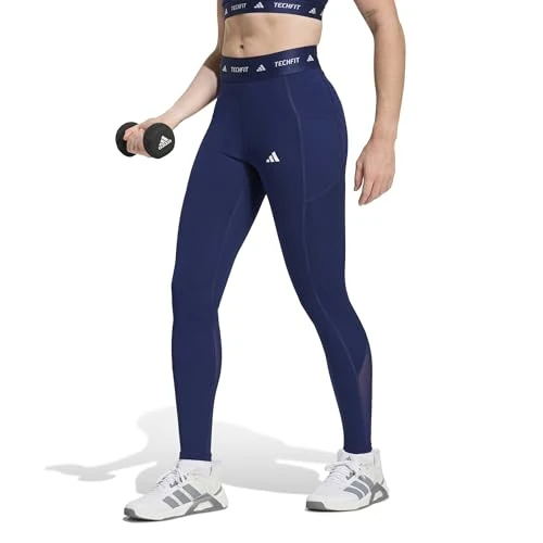 adidas Women's Techfit Stash Pocket Full Length Leggings, Dark Blue, XS